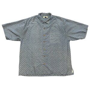 Tommy‎ Bahama Men's Silk Hawaiian Shirt M - Seashell & Geometric Print Blue